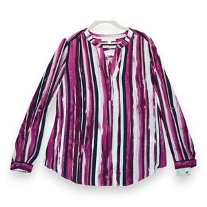 NWT Juniper + Lime Blouse Women's Striped Button Up Long Sleeve Shirt Medium